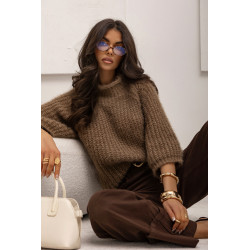 LUŹNY SWETER Z GRUBYM SPLOTEM I STÓJKĄ