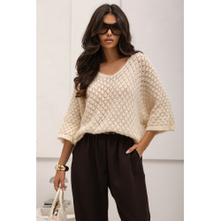 AŻUROWY SWETER O LUŹNYM KROJU