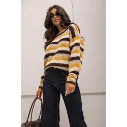 DZIANINOWY SWETER W KOLOROWE PASY