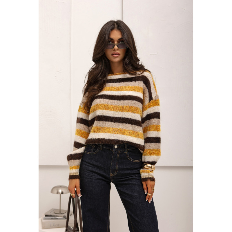 DZIANINOWY SWETER W KOLOROWE PASY