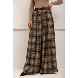 SZEROKIE SPODNIE W KRATĘ Z PASKIEM
