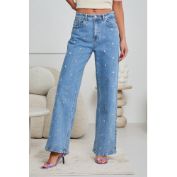 JEANSY STRAIGHT FIT Z HAFTEM W KWIATY