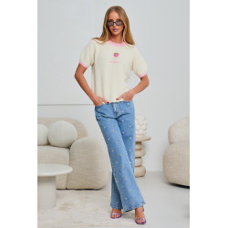 JEANSY STRAIGHT FIT Z HAFTEM W KWIATY