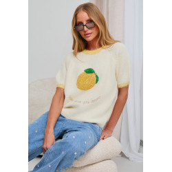 SWETER Z KRÓTKIM RĘKAWEM I CEKINOWĄ CYTRYNĄ