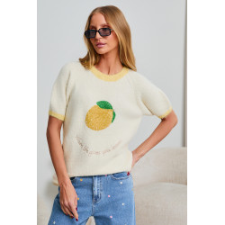 SWETER Z KRÓTKIM RĘKAWEM I CEKINOWĄ CYTRYNĄ