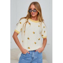 SWETER Z KRÓTKIM RĘKAWEM Z HAFTOWANYMI CYTRYNAMI