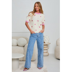 DZIANINOWY SWETER Z HAFTEM W TRUSKAWKI