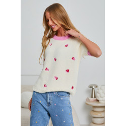 DZIANINOWY SWETER Z HAFTEM W TRUSKAWKI