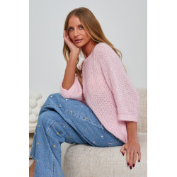 AŻUROWY SWETER OVERSIZE Z RĘKAWEM 3/4