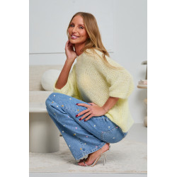 AŻUROWY SWETER OVERSIZE Z RĘKAWEM 3/4