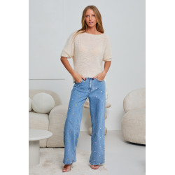 AŻUROWY SWETER OVERSIZE Z RĘKAWEM 3/4