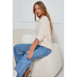 AŻUROWY SWETER OVERSIZE Z RĘKAWEM 3/4