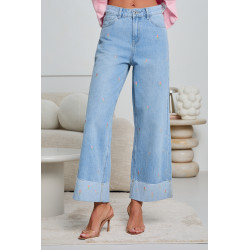 JEANSY WIDE LEG W HAFTOWANE KWIATY