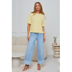 DZIANINOWY SWETER Z FALBANKOWYM WYKOŃCZENIEM