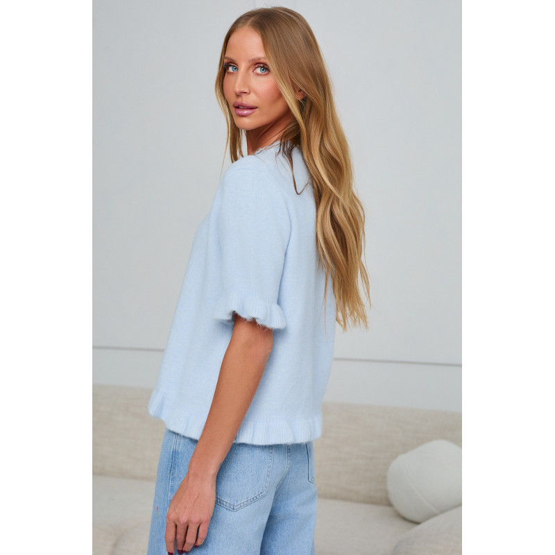 DZIANINOWY SWETER Z FALBANKOWYM WYKOŃCZENIEM