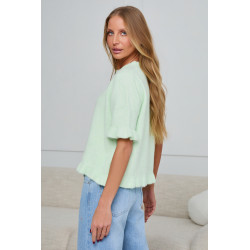 DZIANINOWY SWETER Z FALBANKOWYM WYKOŃCZENIEM