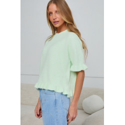 DZIANINOWY SWETER Z FALBANKOWYM WYKOŃCZENIEM