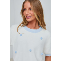 SWETER Z KRÓTKIM RĘKAWEM I DEKORACYJNYMI POMPONAMI