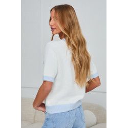 SWETER Z KRÓTKIM RĘKAWEM I DEKORACYJNYMI POMPONAMI