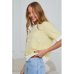 SWETER Z KRÓTKIM RĘKAWEM I DEKORACYJNYMI POMPONAMI