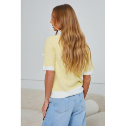 SWETER Z KRÓTKIM RĘKAWEM I DEKORACYJNYMI POMPONAMI