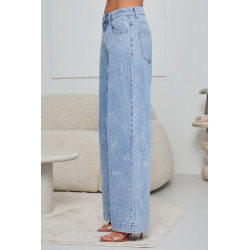 JEANSY WIDE LEG Z WYHAFTOWANYMI KOKARDKAMI