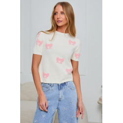 SWETER Z KRÓTKIM RĘKAWEM W KOKARDKI