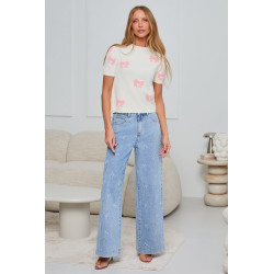 SWETER Z KRÓTKIM RĘKAWEM W KOKARDKI