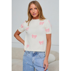 SWETER Z KRÓTKIM RĘKAWEM W KOKARDKI