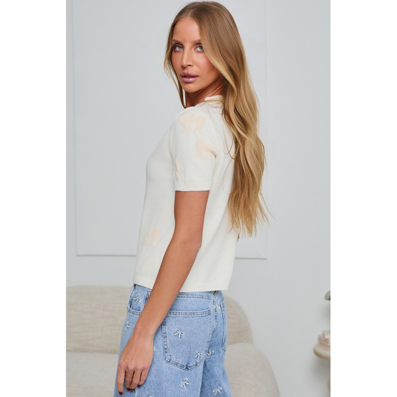 SWETER Z KRÓTKIM RĘKAWEM W KOKARDKI