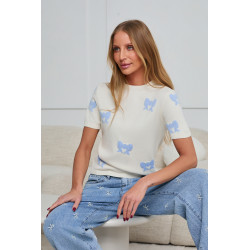 SWETER Z KRÓTKIM RĘKAWEM W KOKARDKI