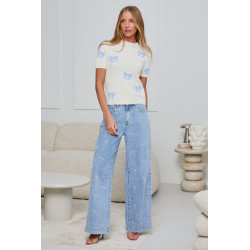 SWETER Z KRÓTKIM RĘKAWEM W KOKARDKI