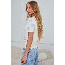 SWETER Z KRÓTKIM RĘKAWEM W KOKARDKI