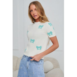 SWETER Z KRÓTKIM RĘKAWEM W KOKARDKI