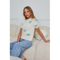 SWETER Z KRÓTKIM RĘKAWEM W KOKARDKI