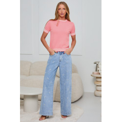 DZIANINOWY SWETER Z KONTRASTOWYMI ŚCIĄGACZAMI