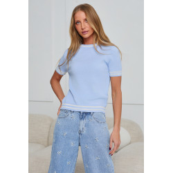 DZIANINOWY SWETER Z KONTRASTOWYMI ŚCIĄGACZAMI