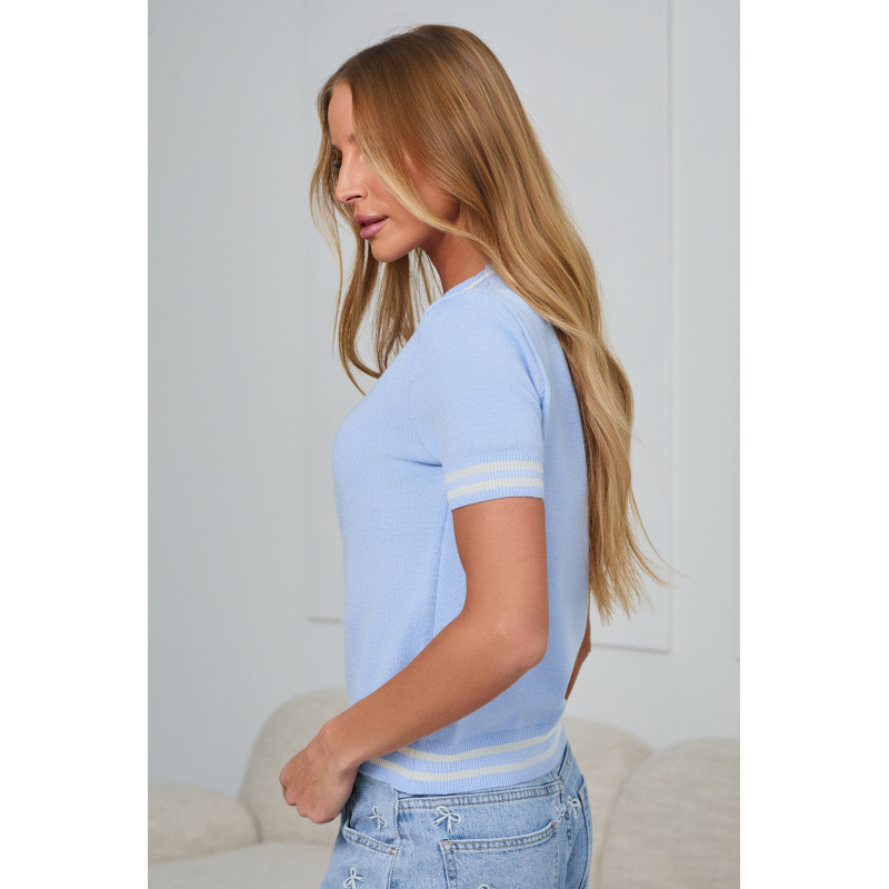 DZIANINOWY SWETER Z KONTRASTOWYMI ŚCIĄGACZAMI