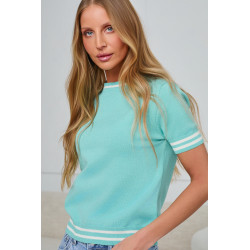 DZIANINOWY SWETER Z KONTRASTOWYMI ŚCIĄGACZAMI