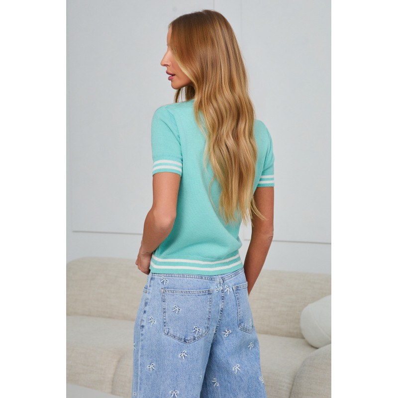 DZIANINOWY SWETER Z KONTRASTOWYMI ŚCIĄGACZAMI