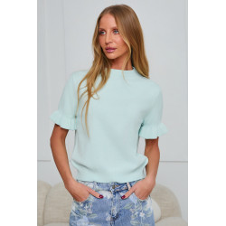 DZIANINOWY SWETER Z FALBANKOWYM RĘKAWEM