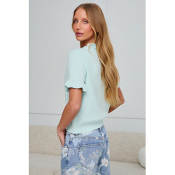 DZIANINOWY SWETER Z FALBANKOWYM RĘKAWEM