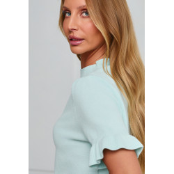 DZIANINOWY SWETER Z FALBANKOWYM RĘKAWEM