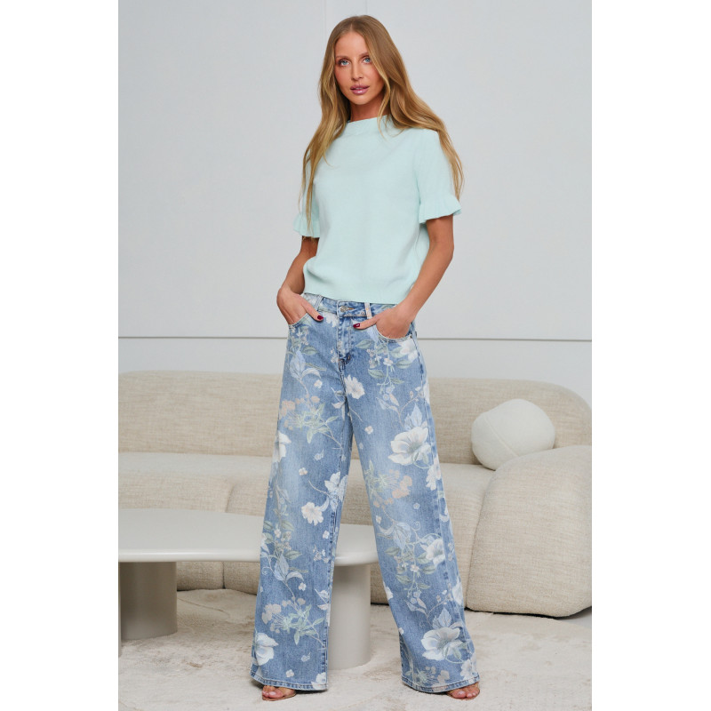 DZIANINOWY SWETER Z FALBANKOWYM RĘKAWEM