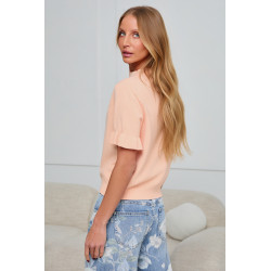 DZIANINOWY SWETER Z FALBANKOWYM RĘKAWEM