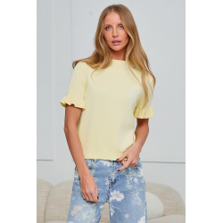 DZIANINOWY SWETER Z FALBANKOWYM RĘKAWEM