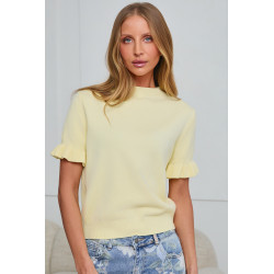 DZIANINOWY SWETER Z FALBANKOWYM RĘKAWEM