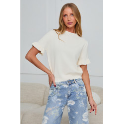 DZIANINOWY SWETER Z FALBANKOWYM RĘKAWEM