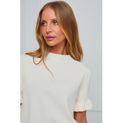 DZIANINOWY SWETER Z FALBANKOWYM RĘKAWEM