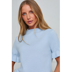 DZIANINOWY SWETER Z FALBANKOWYM RĘKAWEM